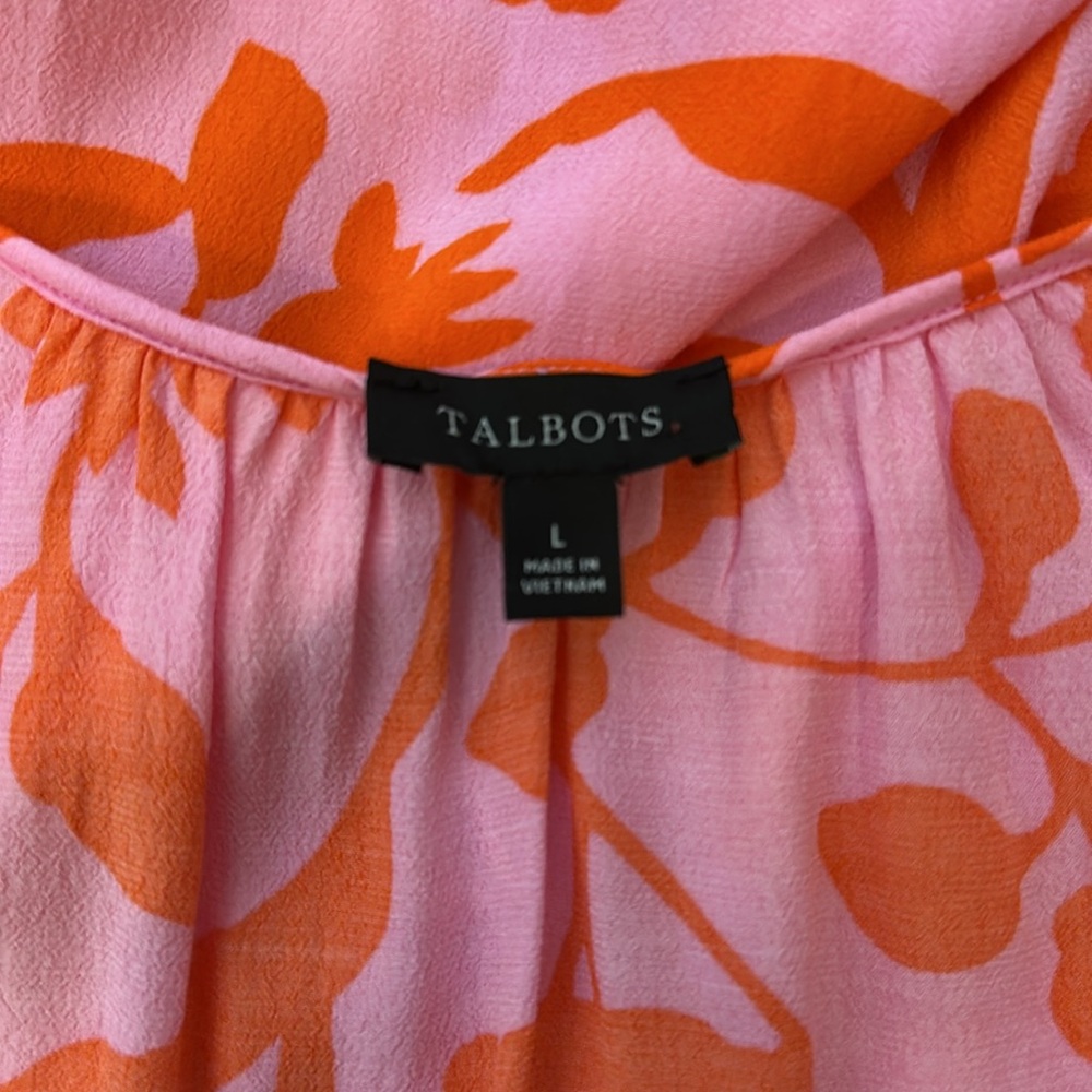TALBOTS Red & Pink ELBOW SLEEVE TOP - SILHOUETTE GARDEN Size Large NWOT - Picture 10 of 10
